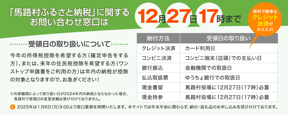 年末年始の窓口受付時間